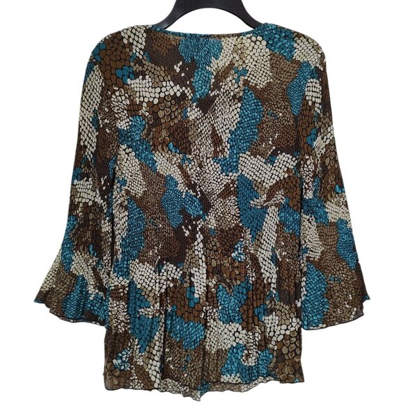 New Directions Womens Multicolor Beaded Crinkle Scoop Neck Blouse Top Size Small - Picture 2 of 5